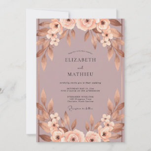 Invitation Mariage Eucalyptus au Feuillage de Cuivre Mauve Po