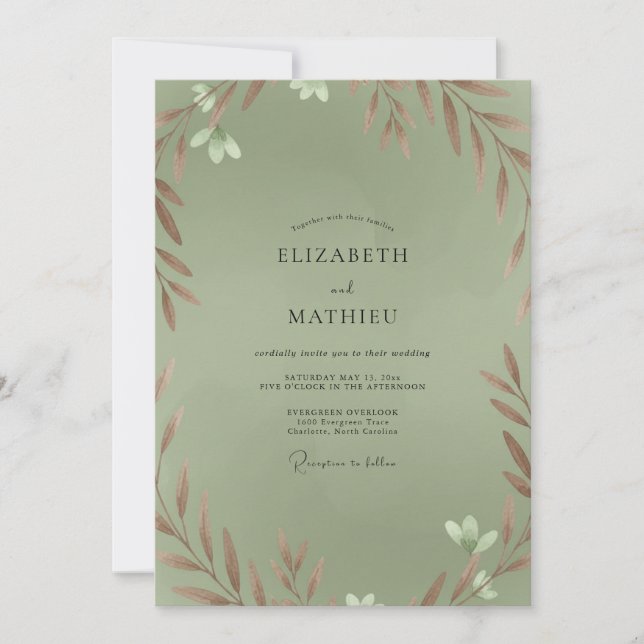 Invitation Mariage Eucalyptus au feuillage de cuivre sauge (Devant)