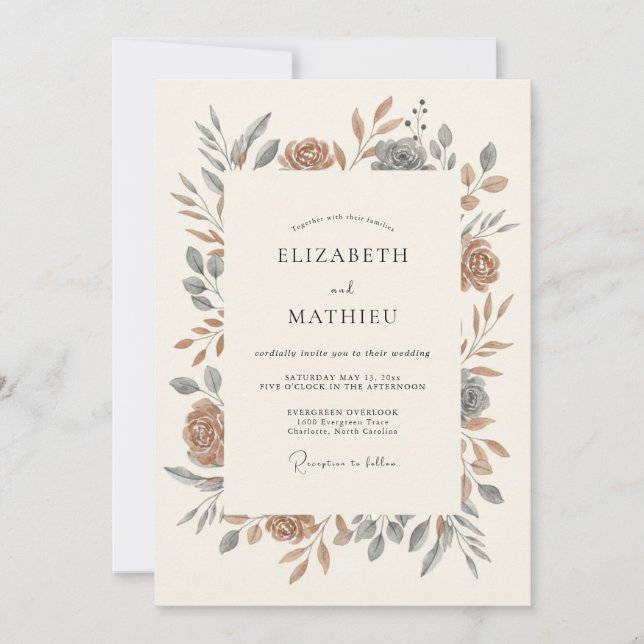 Invitation Mariage Eucalyptus au feuillage de cuivre sur ardo (Devant)