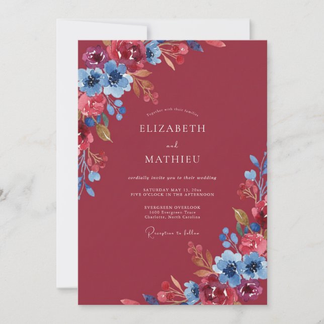 Invitation Mariage Eucalyptus au feuillage de la Bleuet cramo (Devant)
