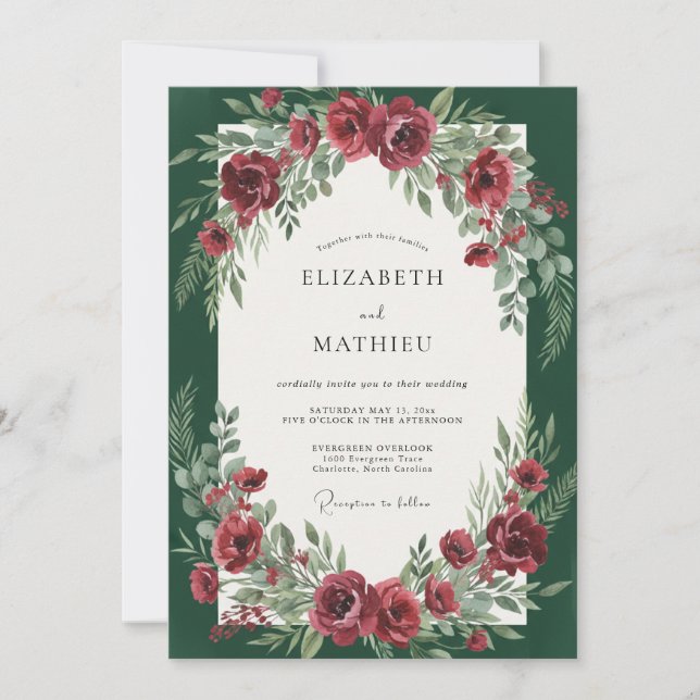 Invitation Mariage Eucalyptus au feuillage de la forêt cramoi (Devant)