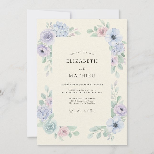 Invitation Mariage Eucalyptus au feuillage de la pervenche et (Devant)