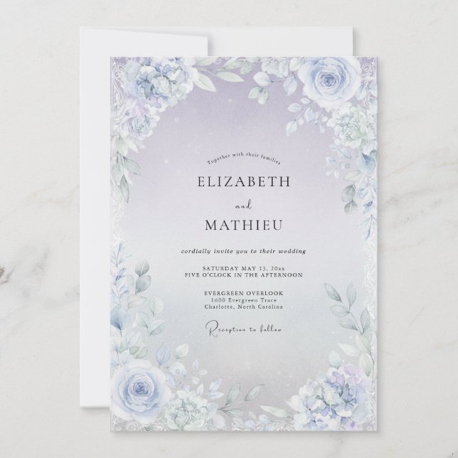Invitation Mariage Eucalyptus au feuillage de lilas givré (Devant)