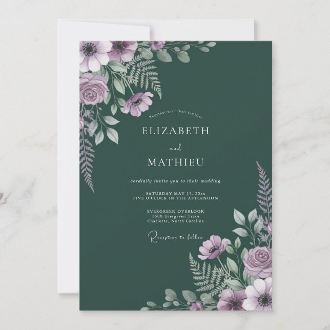 Invitation Mariage Eucalyptus au feuillage de lilas sarcelle  (Devant)