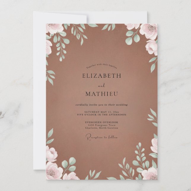 Invitation Mariage Eucalyptus au feuillage de menthe argile (Devant)