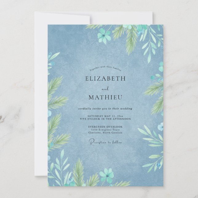 Invitation Mariage Eucalyptus au feuillage de menthe et bleue (Devant)