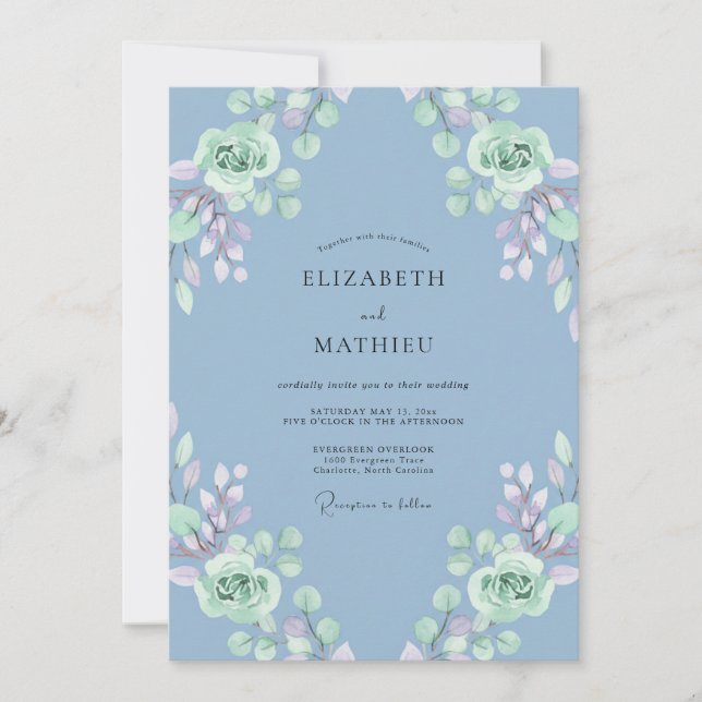 Invitation Mariage Eucalyptus au feuillage de menthe pervench (Devant)