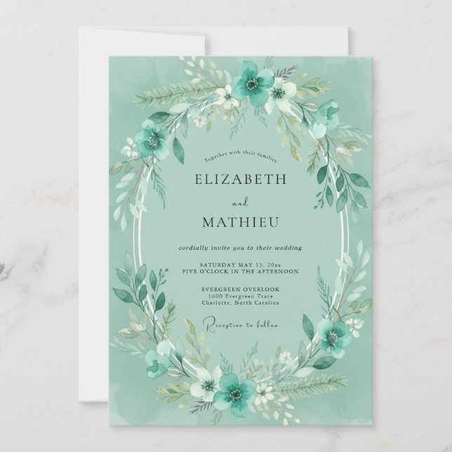 Invitation Mariage Eucalyptus au feuillage de menthe Seafoam (Devant)