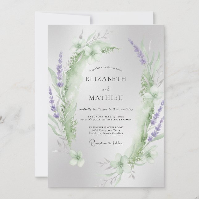 Invitation Mariage Eucalyptus au feuillage de menthe violette (Devant)