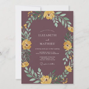 Invitation Mariage Eucalyptus au feuillage de moutarde mauve