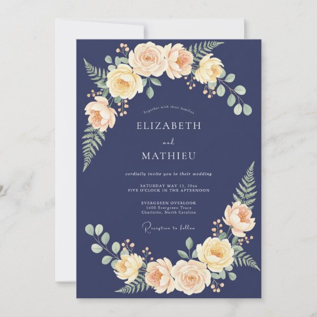Invitation Mariage Eucalyptus au feuillage de pêche de minuit (Devant)