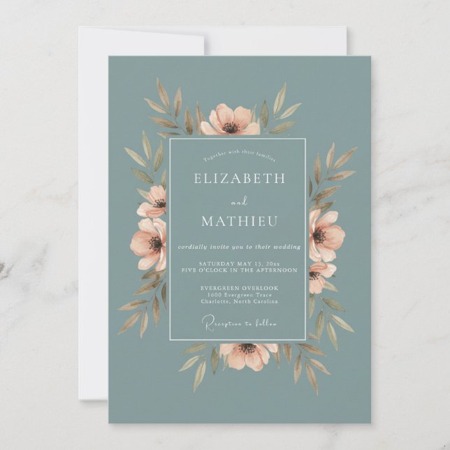 Invitation Mariage Eucalyptus au feuillage de pêche en acier (Devant)