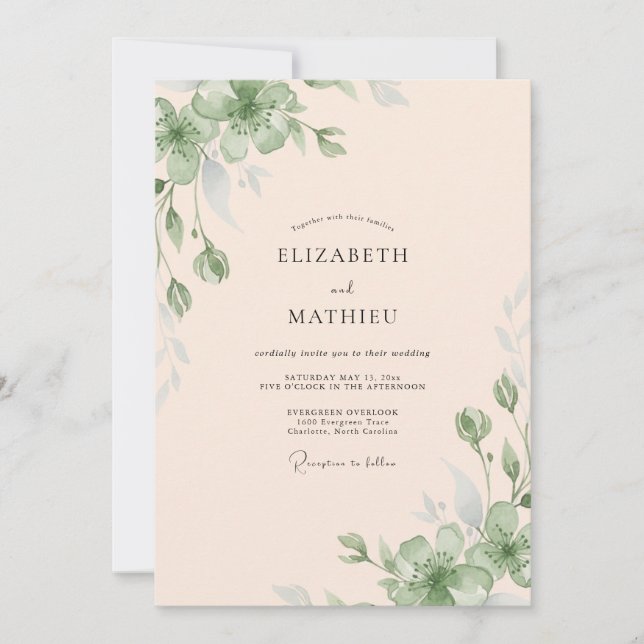Invitation Mariage Eucalyptus au feuillage de pêche pâle (Devant)