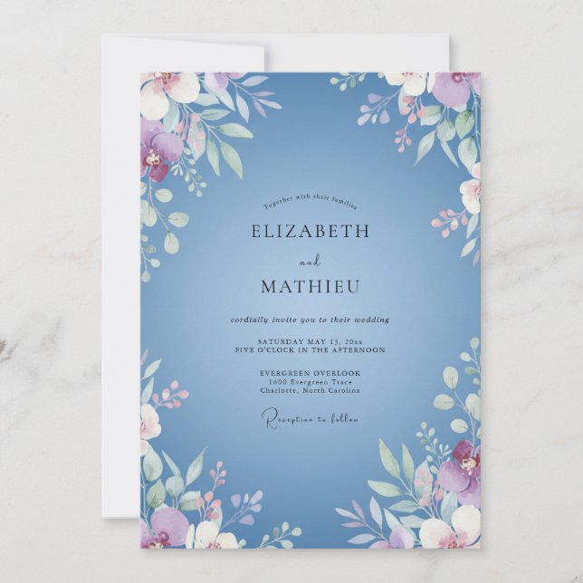Invitation Mariage Eucalyptus au feuillage de pervenche acier (Devant)