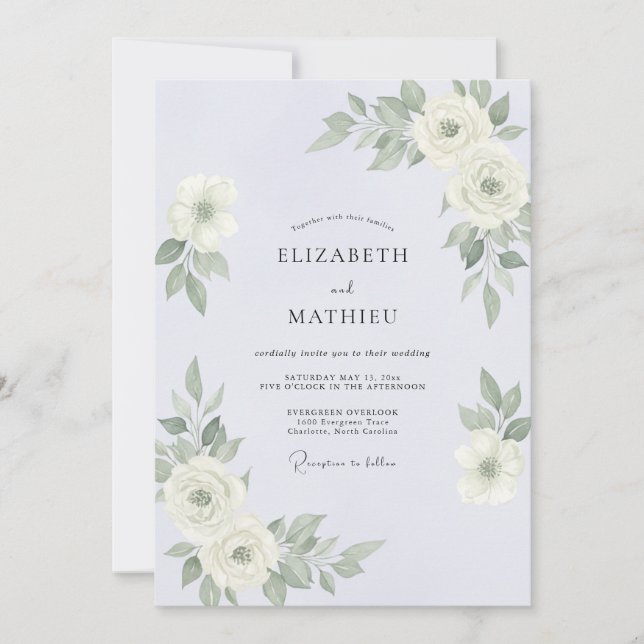 Invitation Mariage Eucalyptus au feuillage de pervenche argen (Devant)