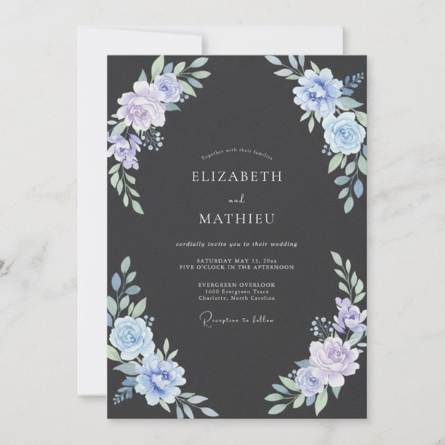Invitation Mariage Eucalyptus au feuillage de Pervenche au Ch (Devant)