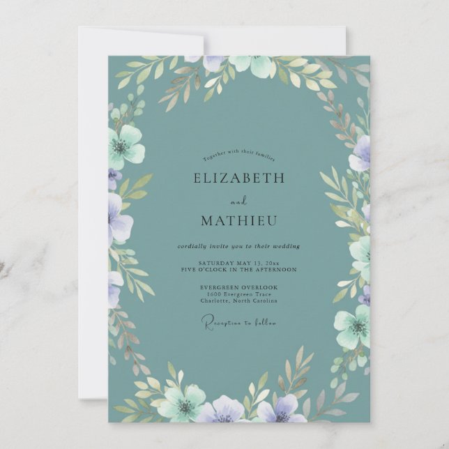 Invitation Mariage Eucalyptus au feuillage de Pervenche Mouss (Devant)