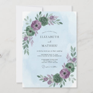Invitation Mariage Eucalyptus au feuillage de Pervenche prune