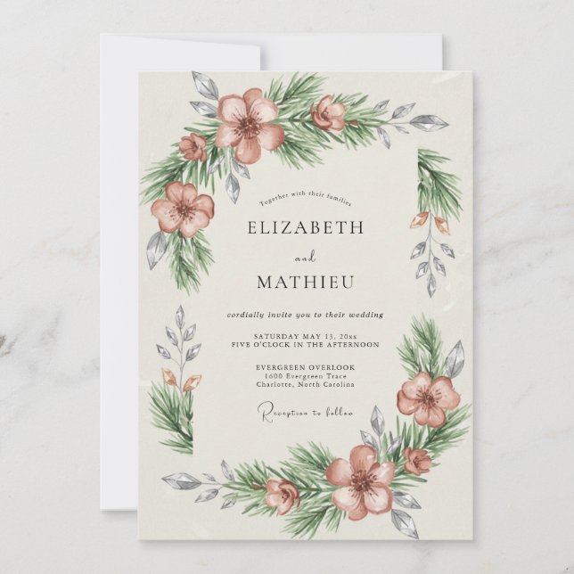 Invitation Mariage Eucalyptus au Feuillage de Pin Mauve (Devant)