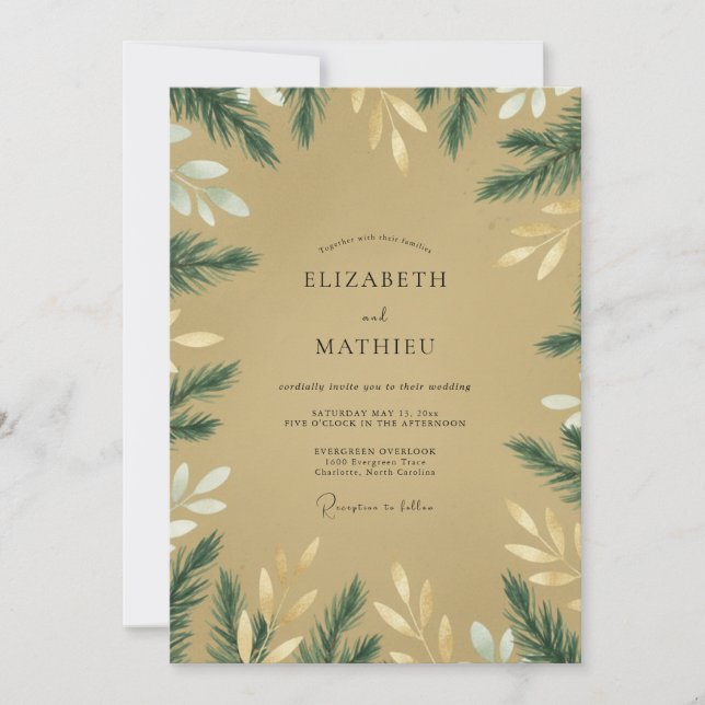 Invitation Mariage Eucalyptus au Feuillage de Pin Ocre (Devant)