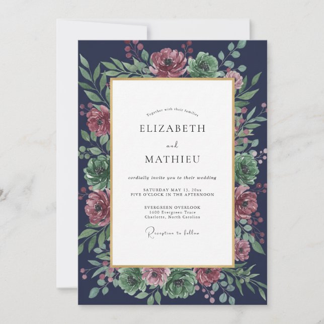 Invitation Mariage Eucalyptus au feuillage de prune de minuit (Devant)