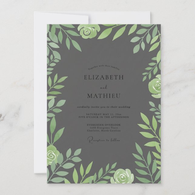 Invitation Mariage Eucalyptus au feuillage de sauge charbon (Devant)