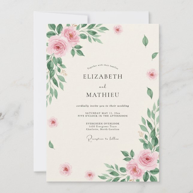 Invitation Mariage Eucalyptus au feuillage de sauge rose (Devant)