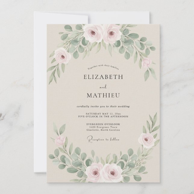 Invitation Mariage Eucalyptus au feuillage de sauge rosé (Devant)
