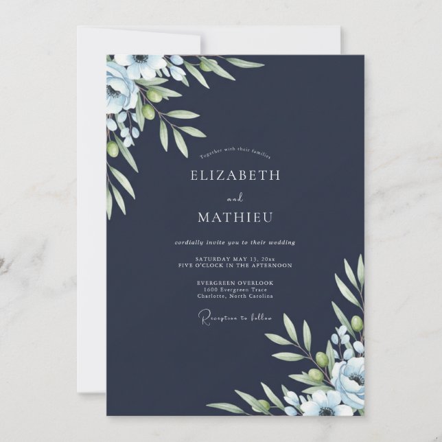 Invitation Mariage Eucalyptus au feuillage d'olive marine (Devant)