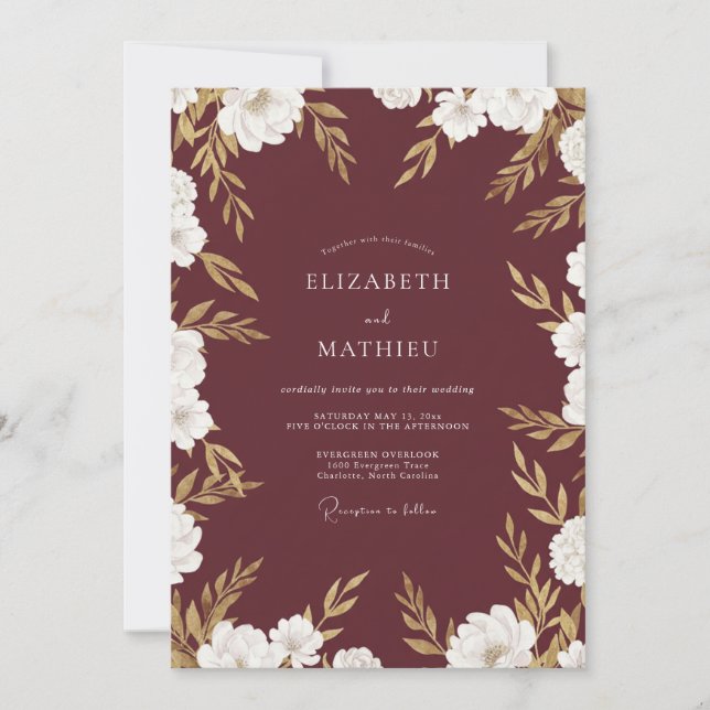 Invitation Mariage Eucalyptus au Feuillage Doré Carmin (Devant)