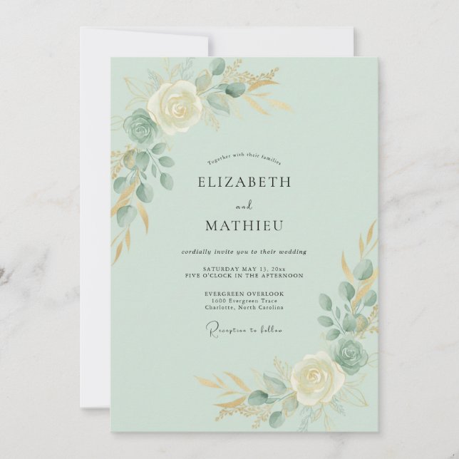 Invitation Mariage Eucalyptus au feuillage doré et à la mouss (Devant)