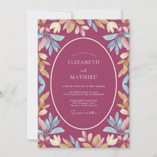 Invitation Mariage Eucalyptus au Feuillage Doré Magenta
