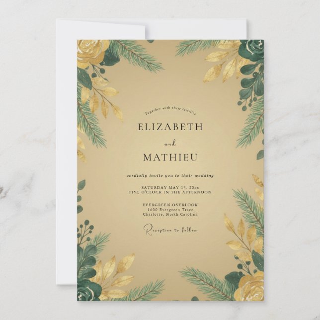 Invitation Mariage Eucalyptus au Feuillage Doré Moutarde (Devant)