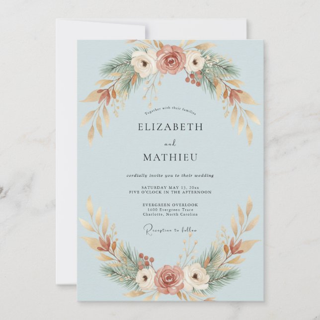 Invitation Mariage Eucalyptus au feuillage en terre cuite et  (Devant)