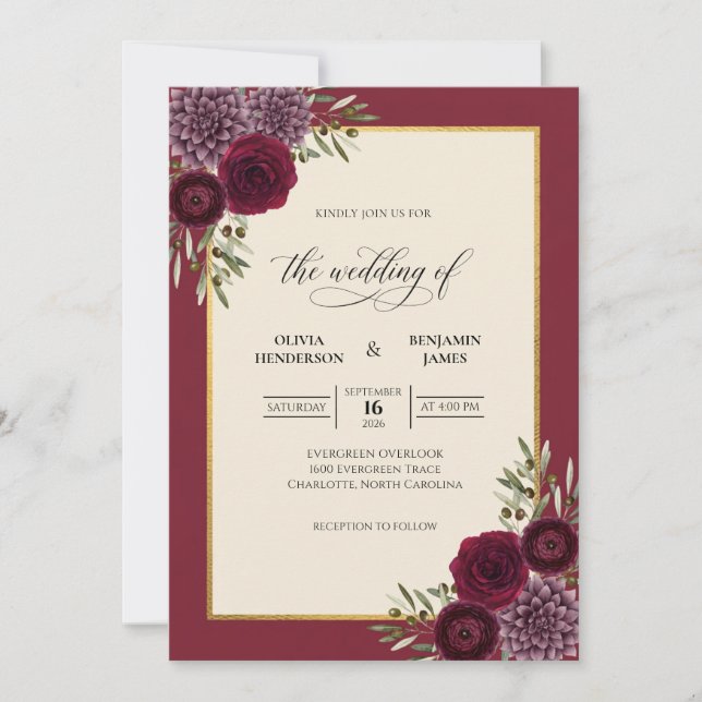 Invitation Mariage Eucalyptus au Feuillage Grenat Profond (Devant)