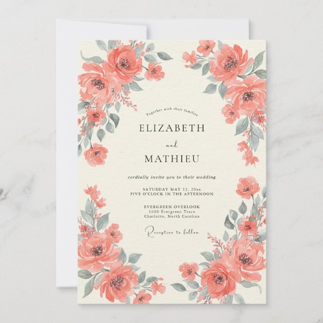 Invitation Mariage Eucalyptus au feuillage gris abricot (Devant)