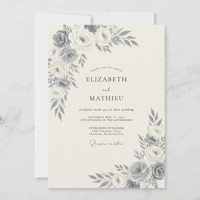 Invitation Mariage Eucalyptus au Feuillage Gris Ardoise (Devant)