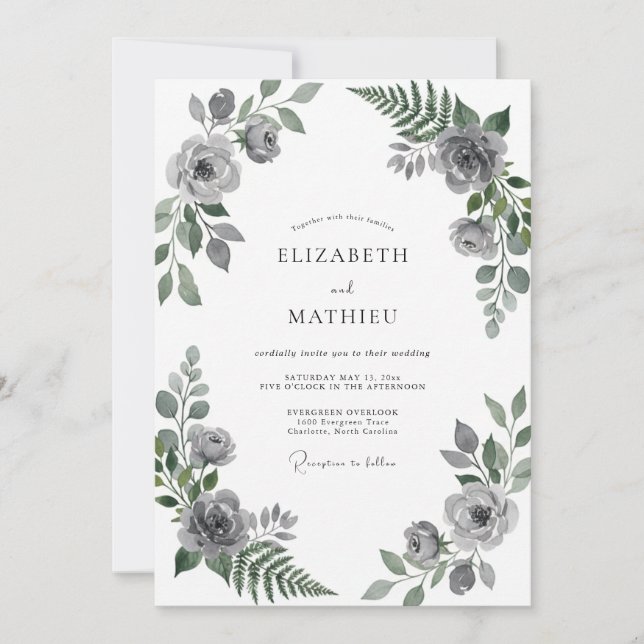 Invitation Mariage Eucalyptus au Feuillage Gris Argent (Devant)