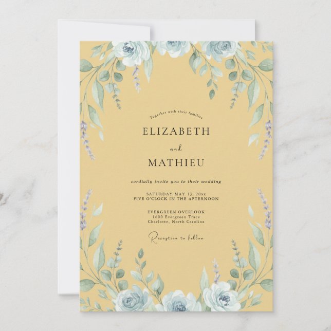 Invitation Mariage Eucalyptus au feuillage gris moutarde (Devant)