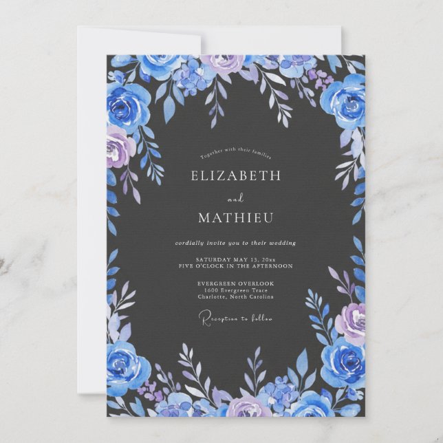 Invitation Mariage Eucalyptus au Feuillage Indigo Pervenche (Devant)