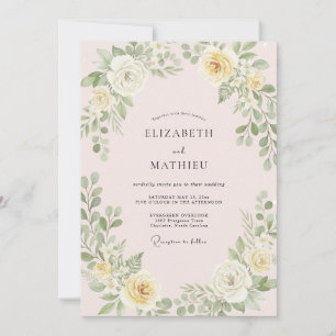 Invitation Mariage Eucalyptus au Feuillage Jaune Champagne