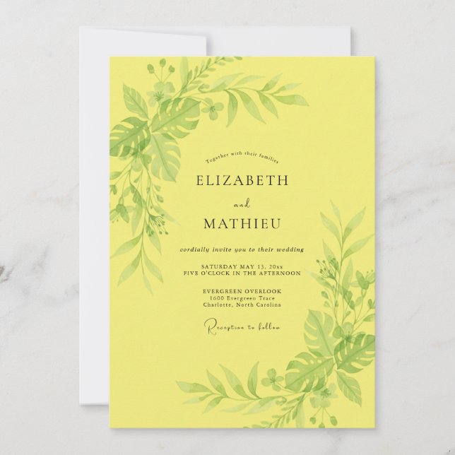 Invitation Mariage Eucalyptus au Feuillage Jaune Ensoleillé (Devant)