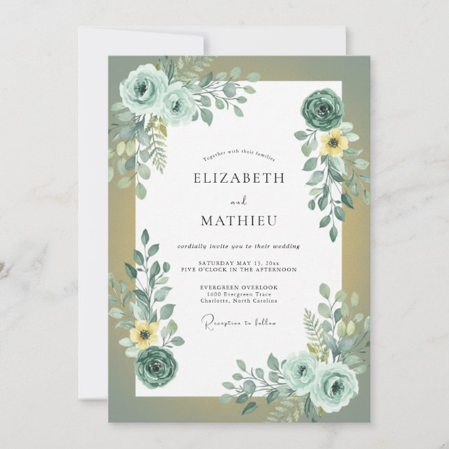 Invitation Mariage Eucalyptus au Feuillage Jaune Mousse de Me (Devant)