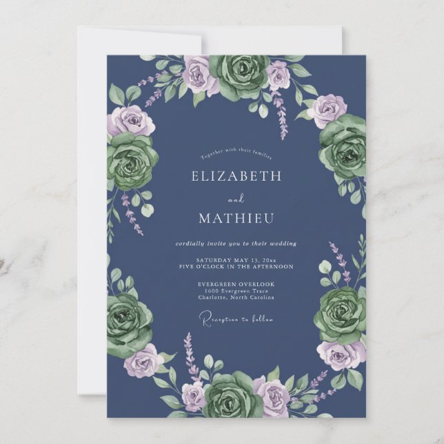 Invitation Mariage Eucalyptus au feuillage lilas ardoise (Devant)