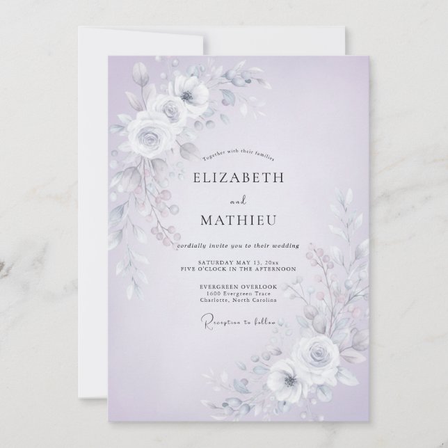 Invitation Mariage Eucalyptus au feuillage lilas argenté (Devant)