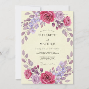Invitation Mariage Eucalyptus au feuillage lilas magenta