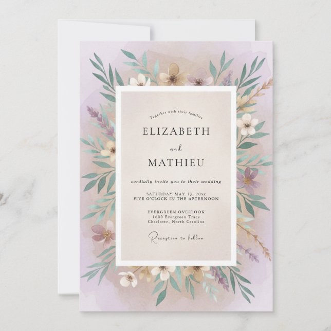 Invitation Mariage Eucalyptus au feuillage lilas mauve (Devant)