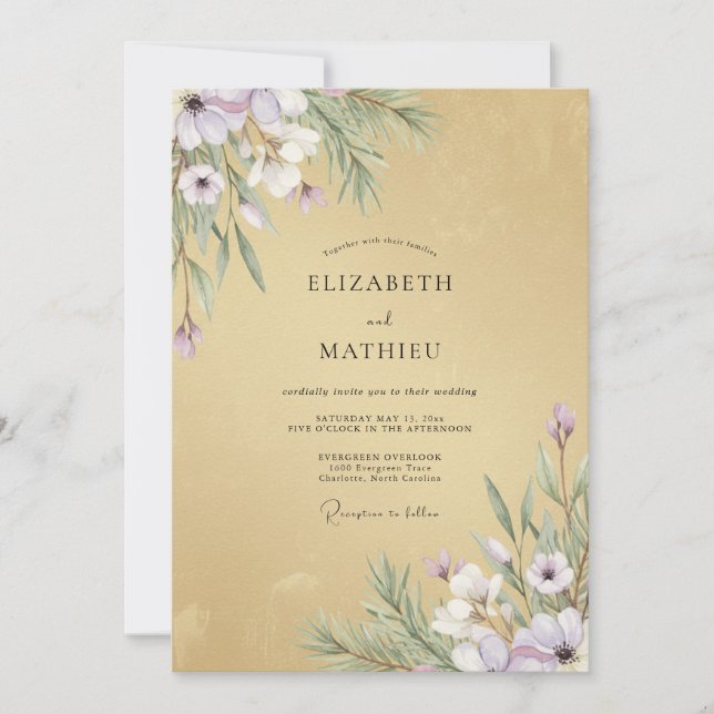 Invitation Mariage Eucalyptus au Feuillage Lilas Miel (Devant)