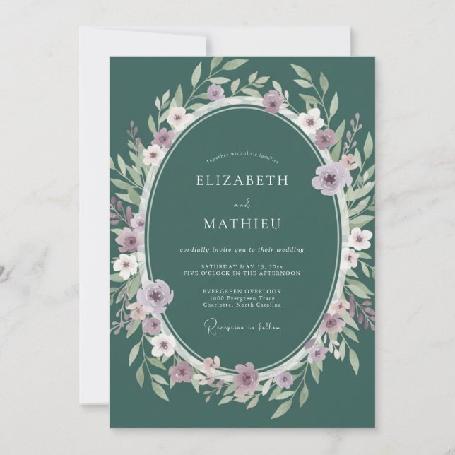 Invitation Mariage Eucalyptus au feuillage lilas sarcelle (Devant)