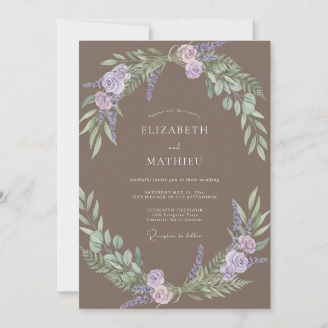 Invitation Mariage Eucalyptus au feuillage lilas taupe (Devant)